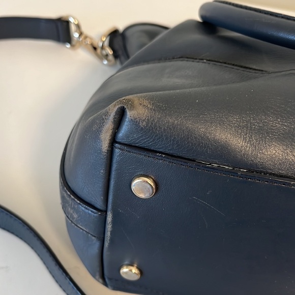 Cole Haan slate blue/grey Womens Shoulder Purse Crossbody Strap Gold Details - Picture 6 of 15